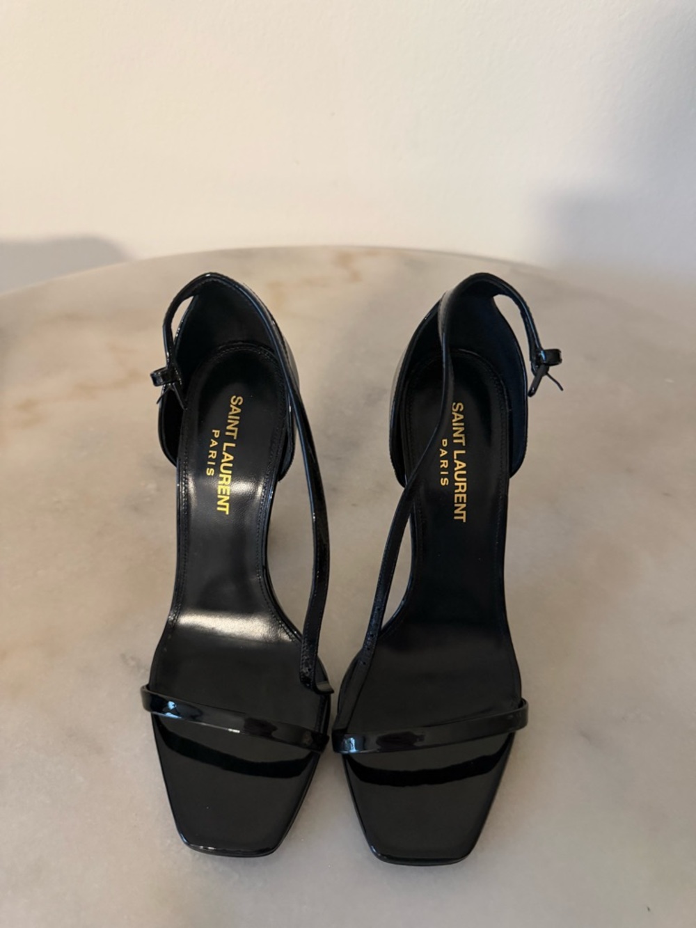 Saint Laurent Black Patent 'Opyum' Ankle-Strap Heels - Picture 4 of 9